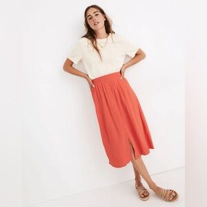Madewell Coral Midi Button Skirt
